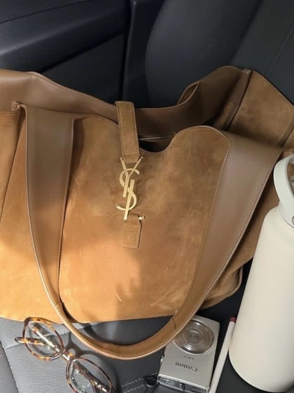 Suede Tote in Tan with Gold Hardware